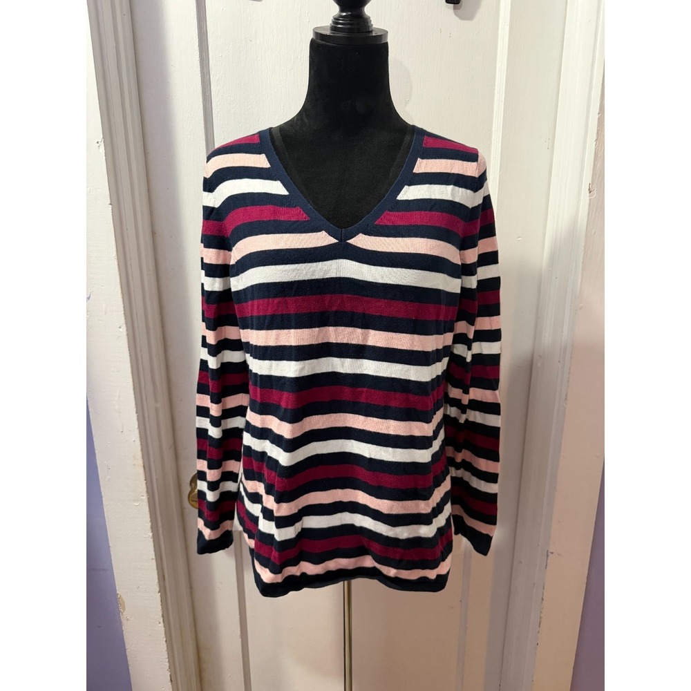 Tommy Hilfiger‎ Navy, Pink and Purple Striped Long Sleeve Top in L